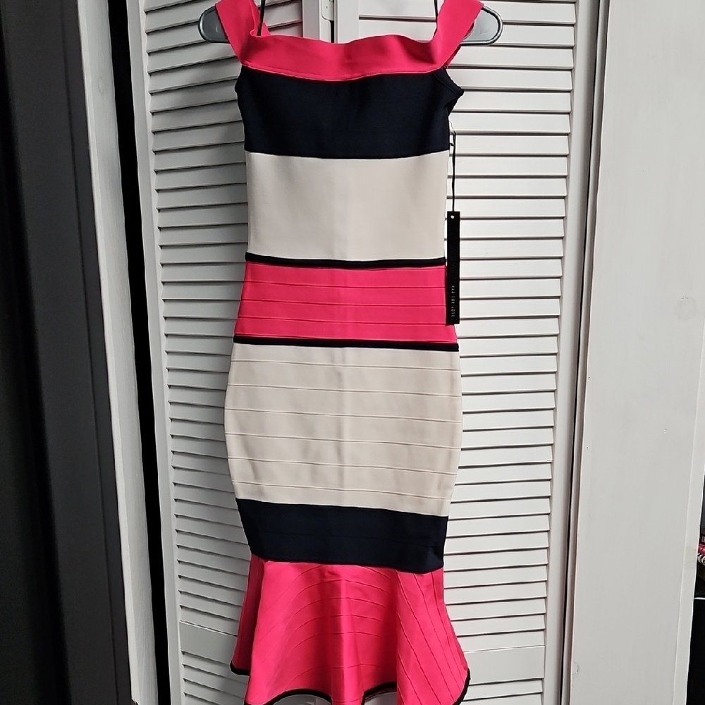 Elegant Pink and Black Striped Dress